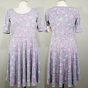 NWT LuLaRoe Nicole Fit & Flare Dress XL Purple Green Floral Modest Midi